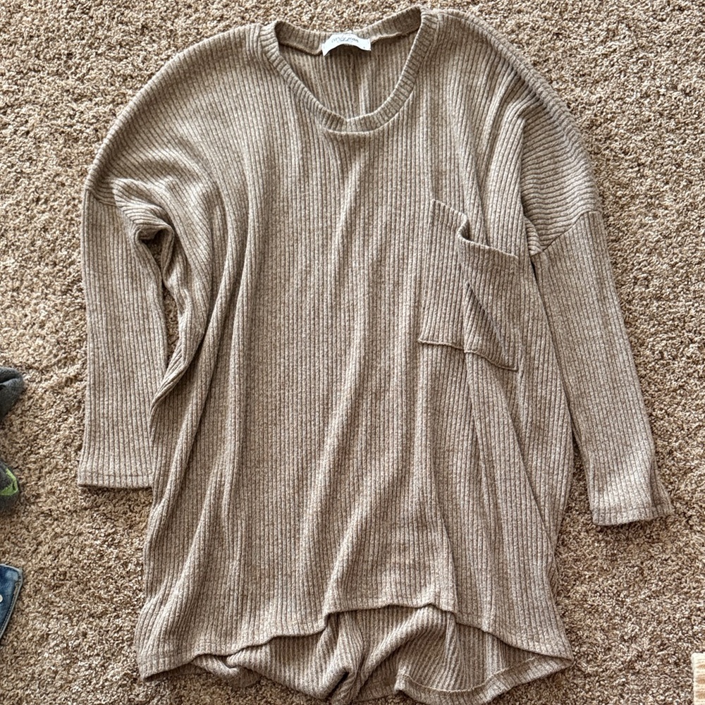 Carly Jean Cozy Ribbed Knit Sweater with Pocket